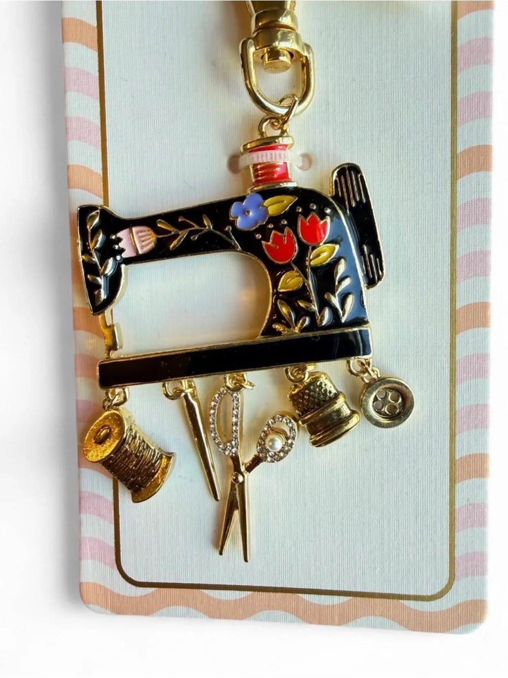 Piper Black & Gold Hand-Painted Sewing Machine Bag Charm